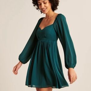 Abercrombie & Fitch Green Long Sleeve Babydoll Dress Small Tall Puff Sleeve